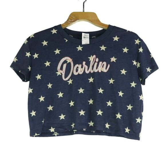 Alternative Darlin Stars Crop Top T-Shirt Women's Size Small Blue White Print Sh - Picture 1 of 8